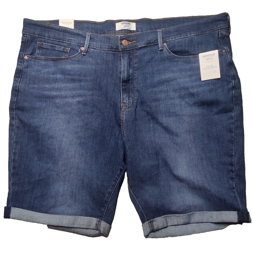 LEVIS DENIZEN Mid-Rise 9" Denim Blue Jean Bermuda Shorts -‎ Women Plus 24W NEW